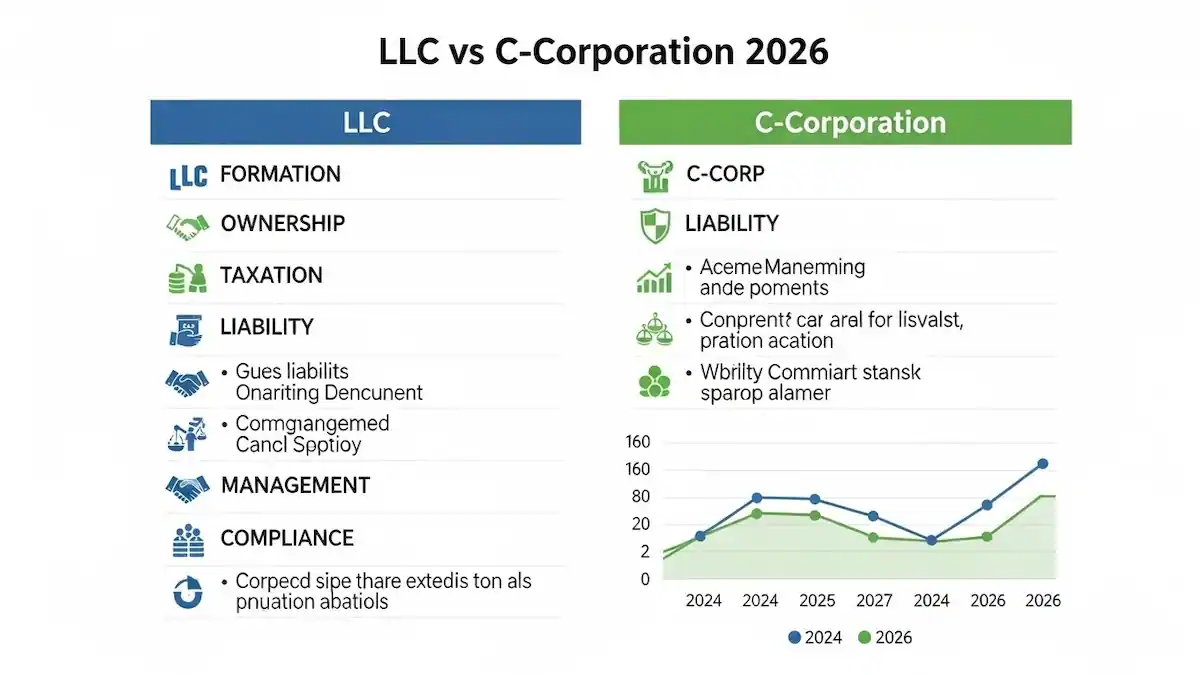 LLC vs C-Corporation 2026: Comparativa para Latinos USA 2 LLC vs C-Corporation 2026