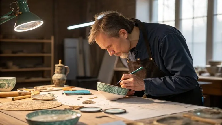 Tu Lanzamiento Fracasó (No te Hundas con Él): La Guía de 4 Pasos para Hacer una "Autopsia de Trinchera" y Salir Más Fuerte 1 Un emprendedor imbatible analizando un fracaso (cerámica rota) no como una pérdida, sino como una oportunidad para aprender y crear valor (Kintsugi).