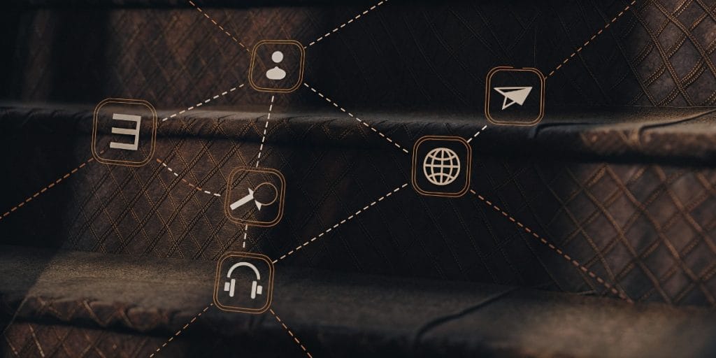 Iconos representando métodos de investigación para crear un Buyer Persona: entrevistas, analítica web, redes sociales y foros.
