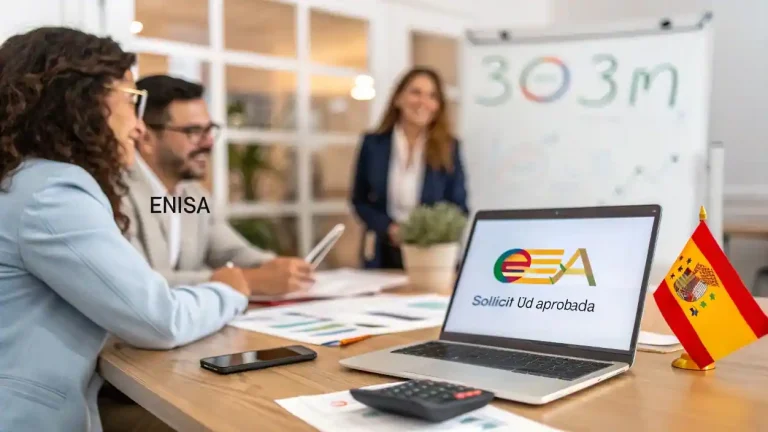 Emprendedores españoles celebrando financiamiento del fondo FEPYME de 303 millones de euros para startups y pymes innovadoras en España 2025