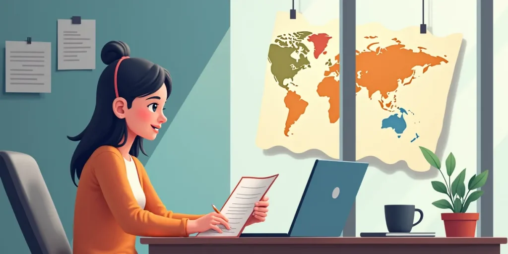 Emprendedor usando IA para SEO en laptop como asistente, manteniendo el control estratégico con notas manuales.