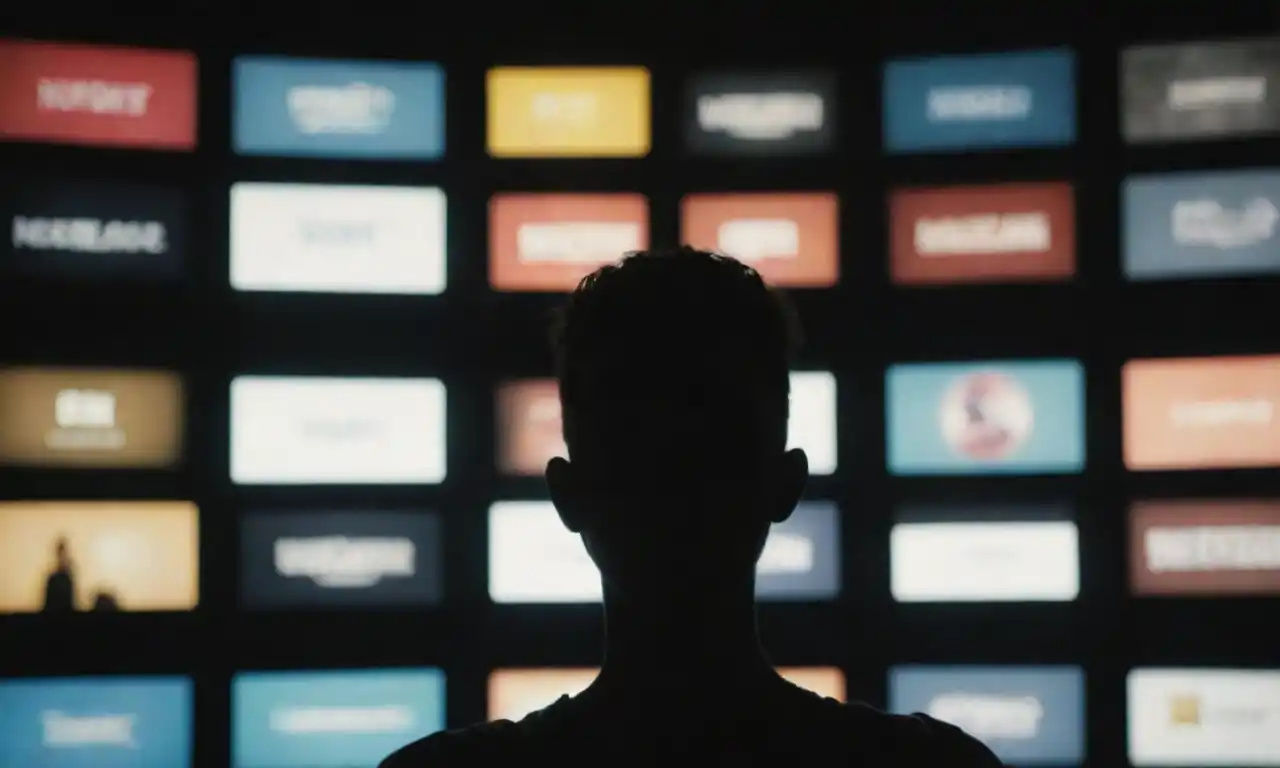 A silhouette of a person surrounded by digital screens showcasing their online success while remaining anonymous.