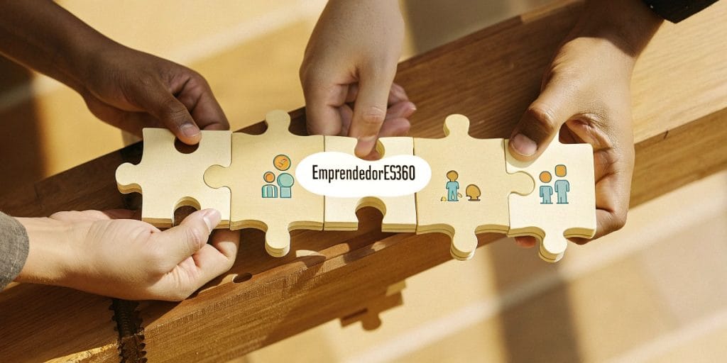 Ilustración conceptual de link building ético: manos diversas construyendo un puente sólido con enlaces de calidad hacia una ciudad, simbolizando crecimiento sostenible.