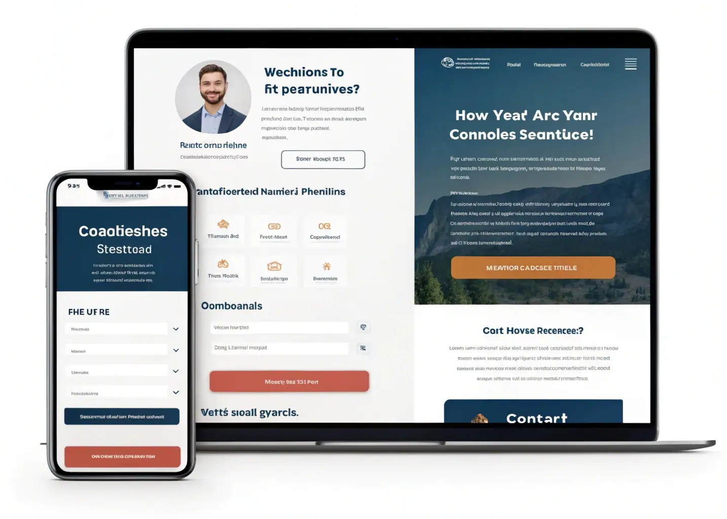 Tu Web: El Hub Central de tu Marketing Digital Mockup de página web optimizada para conversión en dispositivos móviles y desktop con elementos de marketing digital