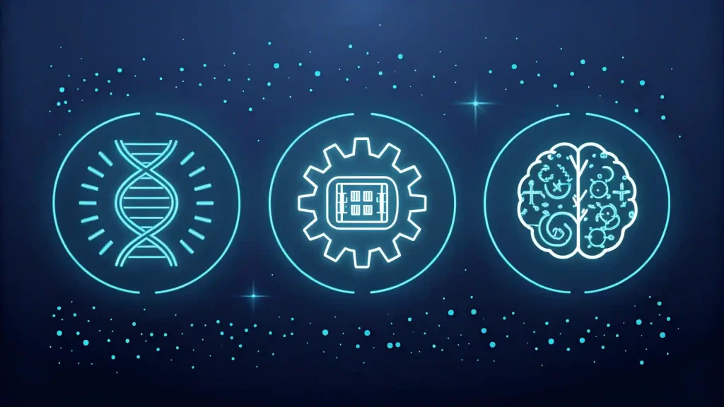 Inversión en Startups en España Crece un 15% en 2025 y Atrae a Latam 2 Íconos brillantes representando los sectores de biotech, industria y tecnología, destacando las áreas de mayor inversión en startups en España.