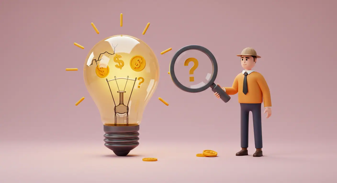 Valida Tu Idea: Mira la Realidad, no solo el Sueño Emprendedor examinando una idea de negocio con una lupa, simbolizando el proceso de validación