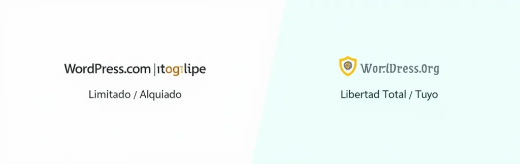 omparativa visual: WordPress.com (limitado) vs WordPress.org (libertad y control total).